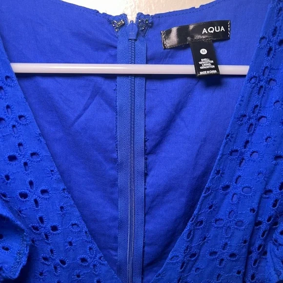Aqua Women’s 100% Cotton Blue Eyelet Ruffle Dress - Picture 5 of 6